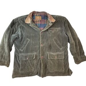 Vtg Woodsman Mens XXL Green Corduroy Field Jacket Leather Cabin Barn Coat -flaws